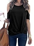 LilyCoco Womens Cut Out Cold Shoulder Top Short Sleeve Round Neck Fitted Tee Shirt Blouse