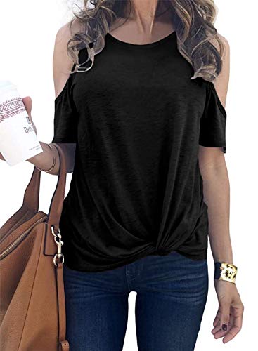 LilyCoco Womens Cut Out Cold Shoulder Top Short Sleeve Round Neck Fitted Tee Shirt Blouse