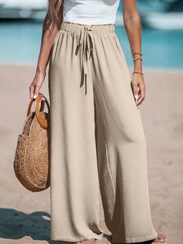 Womens Flowy Palazzo Pants High Waist Drawing Casual Loose Fit Pant Wide Leg Trousers