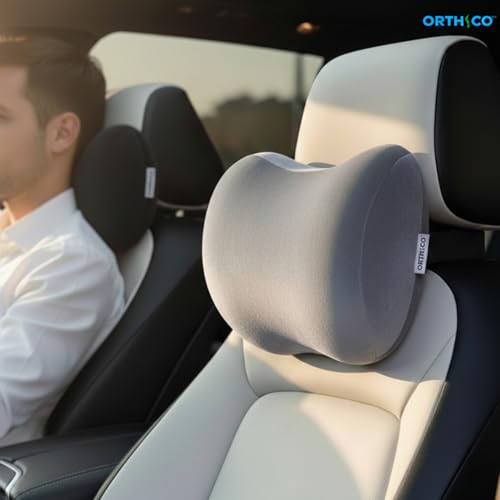 Image of Car Neck Rest Pillow Pack of 2, Memory Foam Ergonomic Neck Pillow for Car Seat Head Support, Universal Neck Rest for Car Driver or Passenger, Grey, 1 Year Warranty