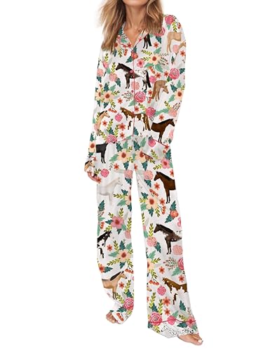 Image of SHESHOW Satin Pajamas Set for Women Set Long Sleeve Button Down Pjs Sets 2 Piece Loungewear Animal Sleepwear XS-XXL