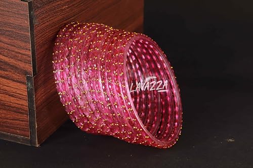 Image of LAVAZZA Raindrop Glass Bangles Set For Women & Girls with Zircon Diamond Stone & Beads | Trendy Transparent Crystal Glass Bangles | Fancy Kanch ki Chudi Set | Bangles for Wedding, Party- Set of 12