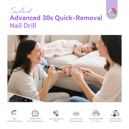 SAVILAND Professional Nail Drill 40000 RPM: Portable Electric Nail Drill Kit File Machine with Ceramic Nail Bit Sanding Bands for Quick Acrylic Removal Manicure Salon Home Use, Black Diamond
