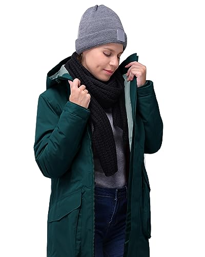 33,000ft Damen Wintermantel Lange Warme Winterjacke Parka Regenjacke Verdickene Funktionsjacke Mit Kapuze Übergangsjacke Outdoorjacke, Petrol XS