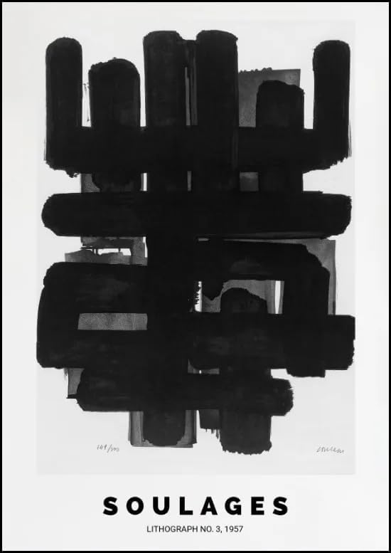 Affiche de Pierre Soulages composition noire peinture sur toile 50x70cm sans cadre pour salon