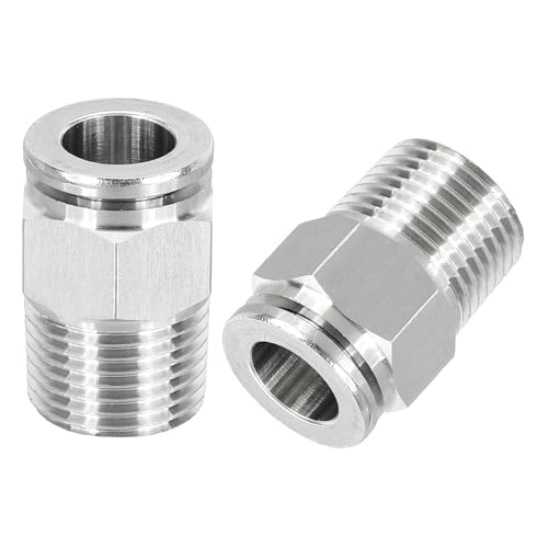 sourcing map 2 Pcs NPT Push to Connect Air Fittings, Male Straight 3/8" Tube OD x 3/8" NPT Thread Air Quick Connector Coupling Adapter for Gas Hose Pneumatic Tools, Silver