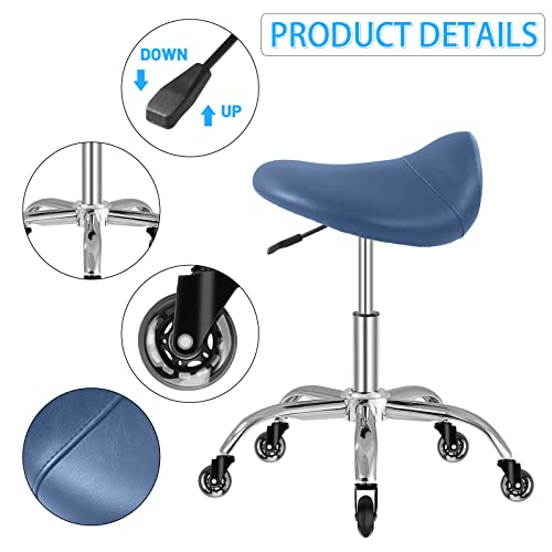 Image of SALONFACTORY Saddle Stool with Wheels 300 lbs Weight Capacity, Heavy Duty Rolling Stool for Medical Massage Salon Kitchen Spa Drafting Nail-Tech,Height Adjustable,360 Swivel,Wide Thick Seat Padding