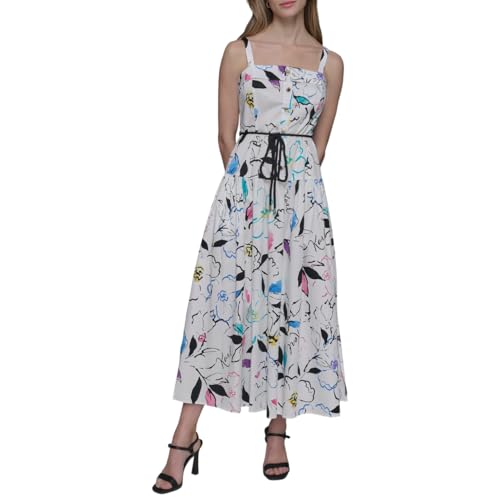 Image of Karl Lagerfeld Women's Sleeveless Square Neck Drope Waist Maxi Dress with Rope Belt