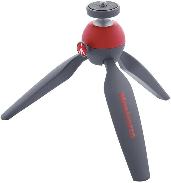 Manfrotto MTPIXI-RD, PIXI Mini Tripod, with Handgrip for Compact System Cameras, DSLR, Mirrorless, Video, Compact Size, Adapto and Aluminium, Red
