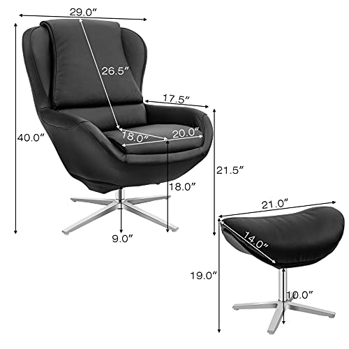 Giantex 360 Swivel Leather Lounge Chair With Ottoman, Full Grain Recliner Leisure Armchair W/Footstool, Aluminum Alloy Base, Comfy Upholstered Lazy Reading Single Sofa Club Chair, Support To 330Lbs #TOP6