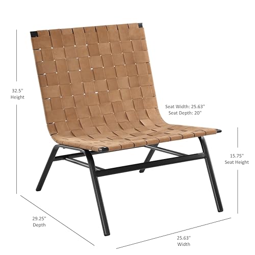 Sillón con Cuero Trenzado Marrón y Estructura Metálica miniatura 2
