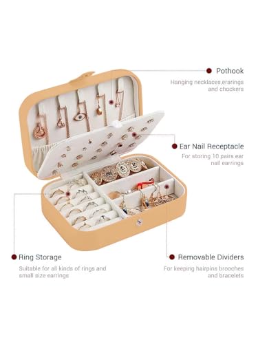 Image of Cortina Jewellery Organiser PU Leather Zipper | Portable Storage Box Case with Dividers | Container for Rings, Earrings, Necklace Home Organizer - Yellow