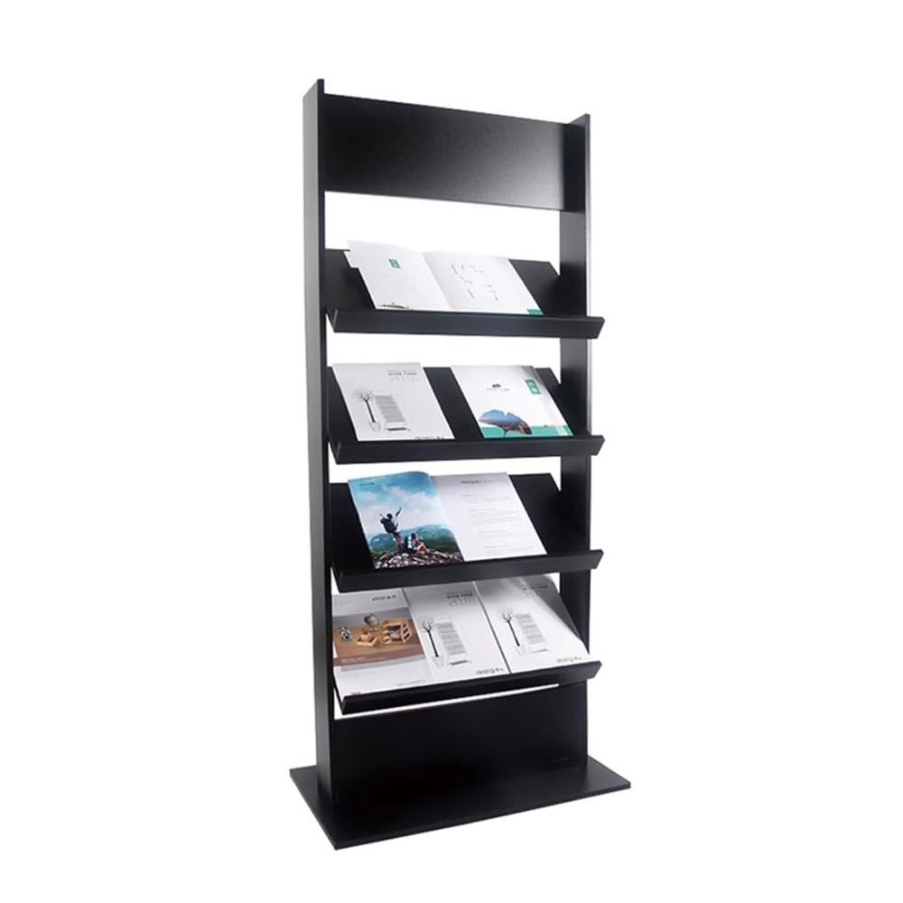 IUokLU Magazine Rack, Floor-to-ceiling magazine rack Data rack Vertical brochure newspaper magazine rack 4 layers Brochure Display Stand (Black)