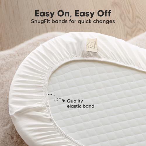 Image of 2-Pack Waterproof Bassinet Sheets Boy, Girl - 33x17 Baby Bassinet Mattress Protector Cover, Viscose Derived from Bamboo, Compatible with Graco, Baby Delight, Halo Bassinest Swivel Sleeper (Soft White)