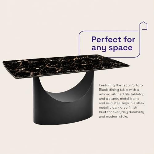 Image of Wakefit Taco Dining Table - Portoro Black - 6 Seater I Marble Finish I Vitrified Tile Top I Portoro Black