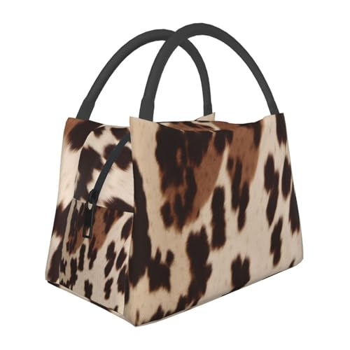 KCGSDEGV Isolierte Lunchtasche mit Kuhfell-Aufdruck, für Männer und Frauen, hält kühl und Thermo-Lunchbox-Tasche für Arbeit, Schule, Picknick, Reisen