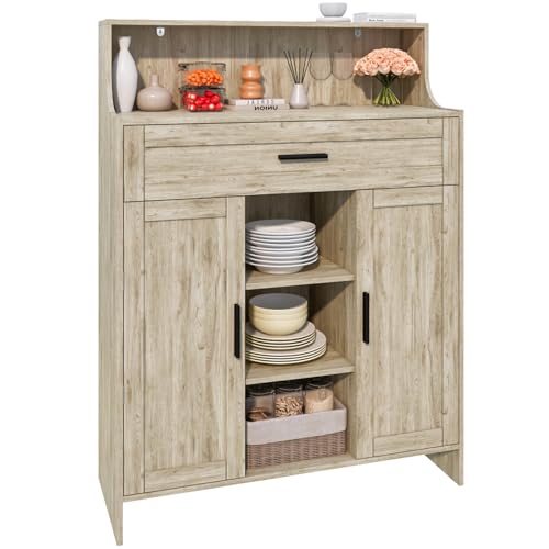 Image of Viaozutis Storage Cabinet with Doors and Drawers, Kitchen Storage Cabinet with 1 Large Drawer,2 Doors,and 2 Adjustable Shelves,for Bathroom/Kitchen/Living Room/Entrance Hall (Grey)