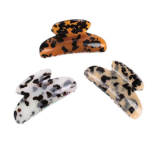 Wooyaya 3pcs Hair Claw Banana Clips tortoise Barrettes Celluloid French Design Barrettes celluloid Leopard print Large Fashion Accessories for Women Girls