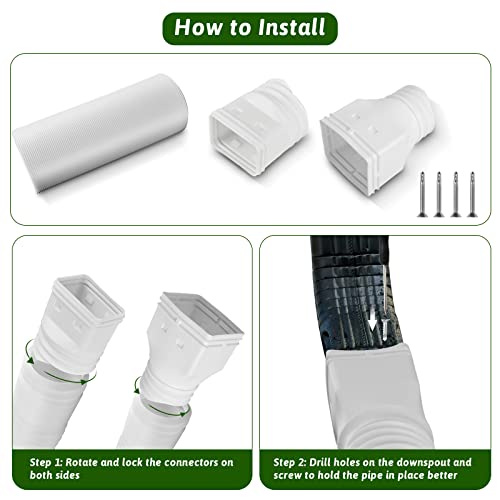 Pobomvom Rain Gutter Downspout Extensions, 21"-60" Flexible Drain Downspout Extender, Rainwater Drainage Pipe With 4" X 3" And 3" X 2" Connectors, Screws Included (1 Pack, White) #TOP6
