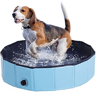 PawHut Foldable Dog Paddling Pool Pet Cat Swimming Pool Indoor/Outdoor Collapsible Summer Bathing Tub Shower Tub Puppy Washer (Φ80 × 20H cm, Blue), D01-003BU