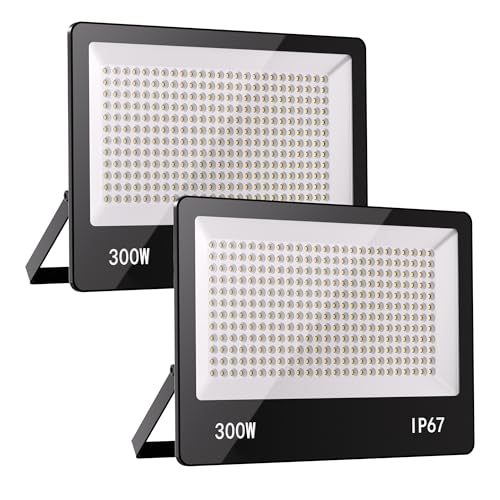 HAPYLUMI Focos Led Exterior 300W, 2 Piezas Foco LED 30000LM Luces led Exterior 6500K Blanco Frío Proyector LED Exterior IP67 Impermeable Luz de Seguridad Exterior para Terraza Jardín Patio