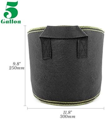 Planting Grow Bags, Black Thickened Nonwoven Fabric Garden Pots Container with Strap Handles for Nursery Garden and Planting Grow (5-Pack 5-Gallon)
