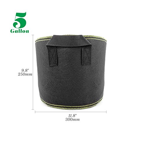 Planting Grow Bags, Black Thickened Nonwoven Fabric Garden Pots Container with Strap Handles for Nursery Garden and Planting Grow (5-Pack 5-Gallon)