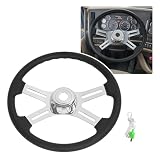 BALOCEO 18in 4 Spoke Black PU Steel Steering Wheel
