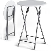 CASARIA® Mesa de Bar Alta Plegable Redonda Bla…
