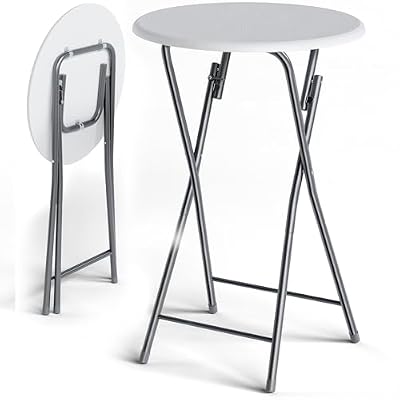 CASARIA® Mesa de Bar Alta Plegable Redonda Blanca Mesas Bistro 60x110cm Eventos Jardín Aspecto Madera MDF