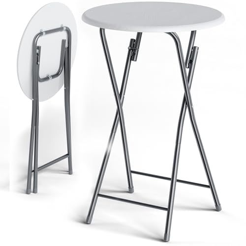 Casaria® Table Haute Pliante Blanche Table de Bar Ø 60cm Mange-Debout Rond Table de bistrot Jardin terrasse Balcon
