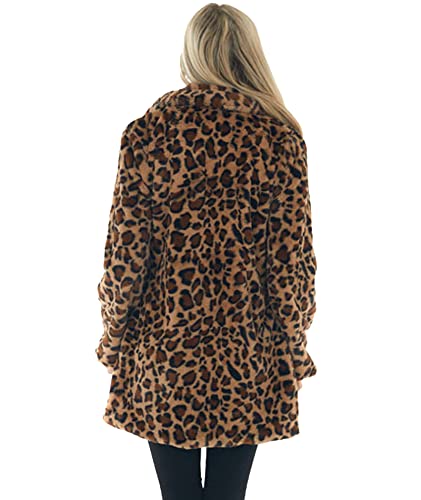 Sexyshine Women's Leopard Print Faux Fur Coat Winter Fall Lapel Collar Fuzzy Fleece Fur Jackets with Pockets3