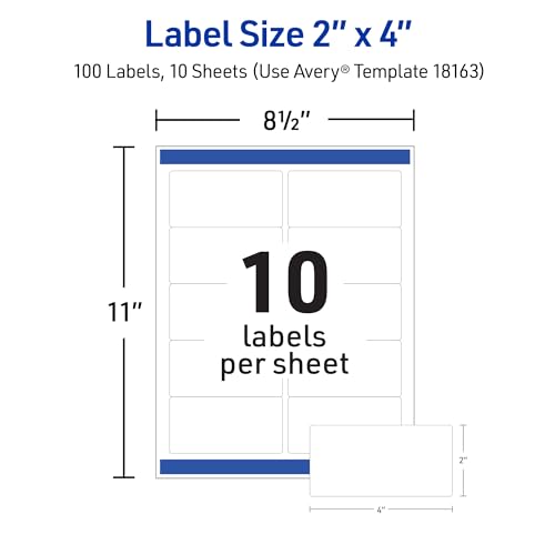 Avery Shipping Labels for Laser and Inkjet Printers, White, 2 x 4 Inches, Pack of 100 (18163) image 3