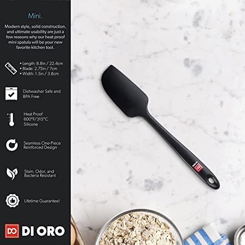 DI ORO® - Small Silicone Spatula - 315ºC Heat-Resistant Dough Scraper - Ergonomic Seamless One-Piece Design - Non-Stick Silicone with Stainless Steel S-Core Technology (Black Small)