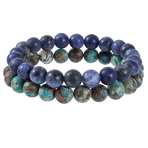 Bivei Beaded Bracelets Healing Crystals Natural Gemstone Semi Precious Handmade 8Mm Round Beads Stretch Bracelet For Man Women(Blue Lace Agate With Sodalite Bracelets) #TOP6