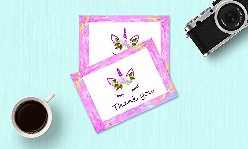 Unicorn Thank You Cards - 4X7 Inches Of 50 Purple And Pink Unicorn Design Blank Card Notes With Envelopes - Perfect For Kids And Birthday Parties, Write Happy Gift-Notes For Baby, Graduation, Weddings #TOP5