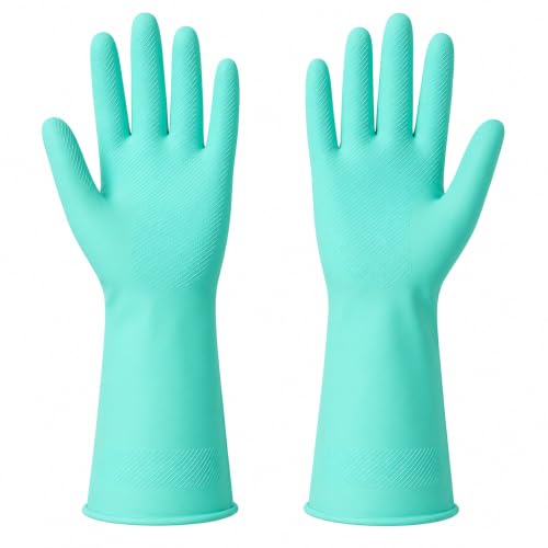 AM Safe-X Rubber Cleaning Gloves for Kitchen & Household 1 Pair|Heavy Duty Reusable Rubber Gloves | Waterproof, Non-Slip Grip, Chemical Resistant Gloves for Dishwashing, Bathroom & Home (Green)