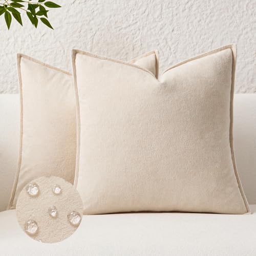 Kevin Textile Waterproof Decorative Pillow Covers Beige 20x20 Inch Pack of 2 Soft Boucle Textured Throw Pillowcases Elegant Accent Pillows for Couch Sofa Chair Bed Home Decor Indoor Outdoor