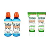 TheraBreath Fresh Breath Oral Rinse, ICY Mint, 16 Ounce Bottle (Pack of 2) and Fresh Breath Toothpaste Fluoride Free Formula, Mild Mint, 4 Ounce Tube (Pack of 2