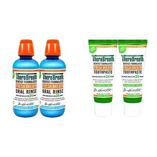 TheraBreath Fresh Breath Oral Rinse, ICY Mint, 16 Ounce Bottle (Pack of