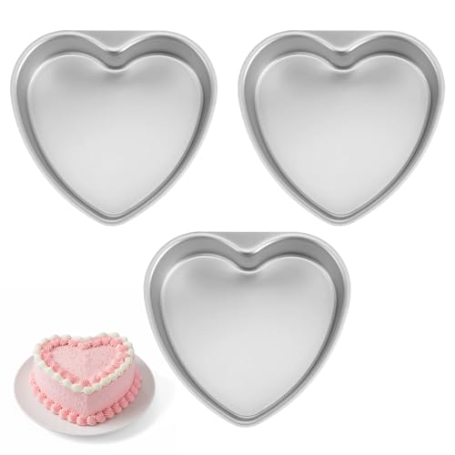 Meyeyaia 3PCS 8 Inch Heart Cake Pans Aluminum Heart Shape Cake Mold Reusable Hearts Baking Pan for Valentines Day Wedding Birthday Party & Family Baking DIY Mold Tool