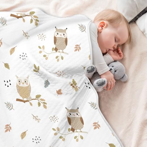 Image of Owls Autumn Leaves Baby Swaddle Blanket for Boys and Girls, Muslin Baby Receiving Swaddle Blanket, Soft Cotton Nursery Swaddling Blankets for Newborn Toddler Infant