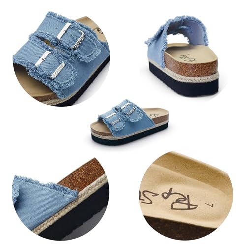 Image of PepStep Slide Sandals for Women with Soft Cork Footbed and Strap, Ladies Fashion Platform Slide Sandals Comfortable Slip On Style