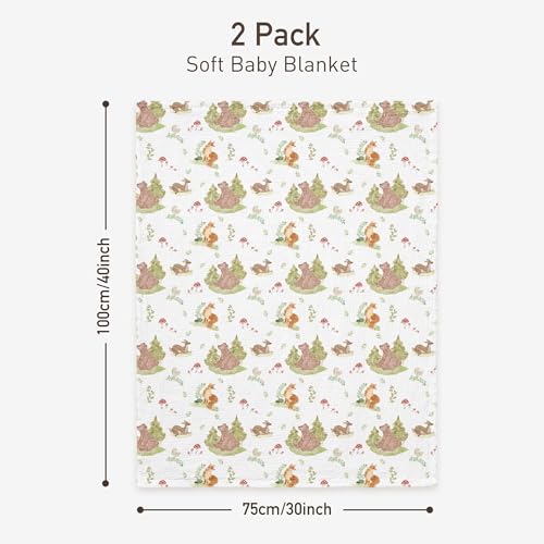 Image of GLLQUEN BABY Blankets for Boys Girls, Soft Muslin Cotton Front Dotted Fleece Backing, Nursery Minky Crib Blanket for Infant Toddler, 30 x 40 inches Throw Blanket, Woodland Animals