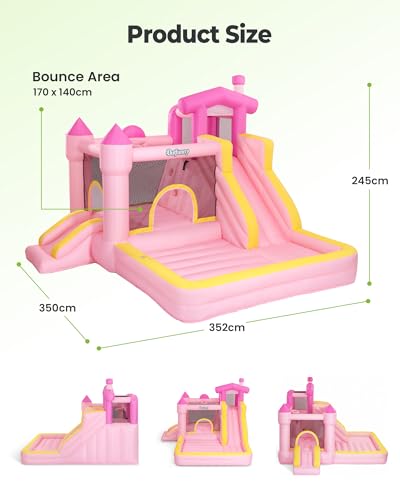 Outfunny Inflatable Bouncy Castle with Slide, Pink - Image 2