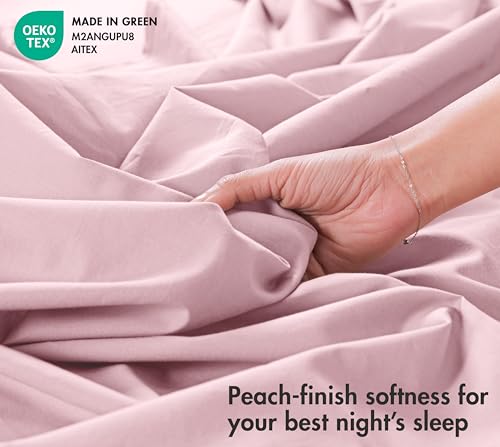 Image of RUVANTI 100% Cotton Percale Sheets California King - Crisp Cooling Summer Bed Sheets for Hot Sleepers, Deep Pocket 12 inch, Soft Peach Finish, Breathable & Durable Hotel-Style 4 Piece Set, Dusty Rose