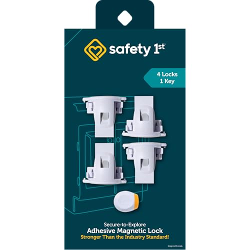 Safety 1ˢᵗ&reg; Secure-to-Explore Adhesive Magnetic Locks, Includes 4 Locks and 1 Key, White