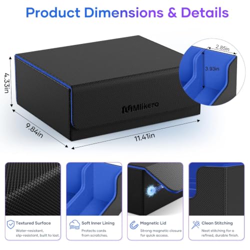 Image of Mlikero Trading Card Storage Box, Bulk Card Storage for 1800+ Sleeved Cards, PU Leather Magnetic Closure Card Organizer with 10 Dividers & 3 Foam Stoppers, Fit for MTG, TCG and Sports Cards (Blue)