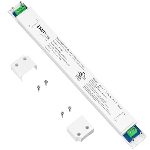 Image of EMITEVER 60W Slim Triac Dimmable LED Driver,100-277V AC to 24V DC Power Supply,0-100% Dimming Transformer for LED Lights,Compatible with Lutron and Leviton Dimmers,Class 2,UL Listed