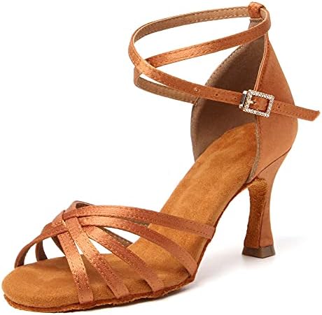 RUYBOZRY Women's Latin Dance Shoes Salsa Ballroom Performance Professional Practice Dancing Shoes,Model 802QB-7.5,Brown,US 6.5